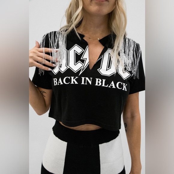 Tops - AC/DC Fringe Crop Top in Medium